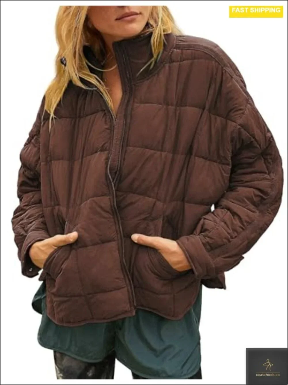 Womens Quilted Lightweight Puffer Jacket Zip Up Short Winter Coat